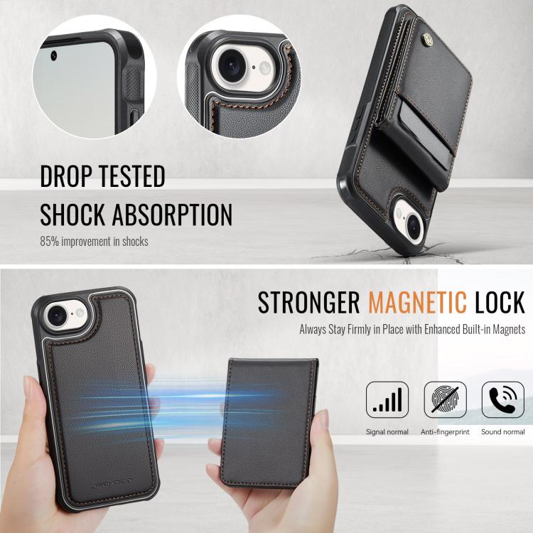 For iPhone 17e / 16e JEEHOOD J06 British Style RFID MagSafe Card Bag PU Phone Case