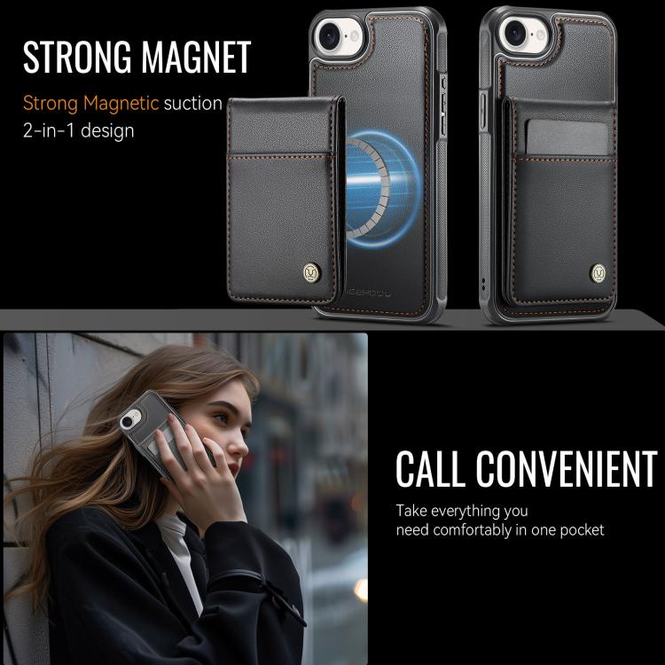 For iPhone 17e / 16e JEEHOOD J06 British Style RFID MagSafe Card Bag PU Phone Case