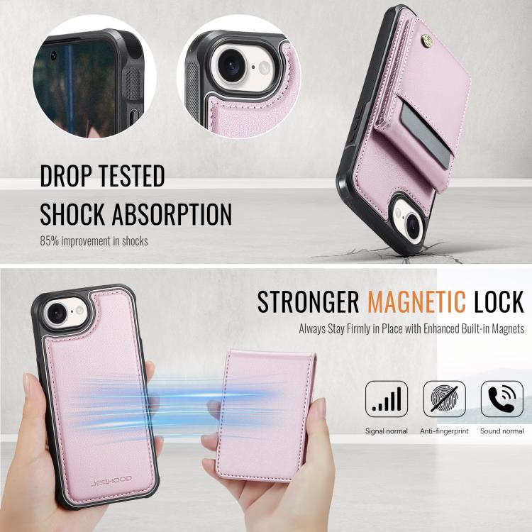 For iPhone 17e / 16e JEEHOOD J06 British Style RFID MagSafe Card Bag PU Phone Case
