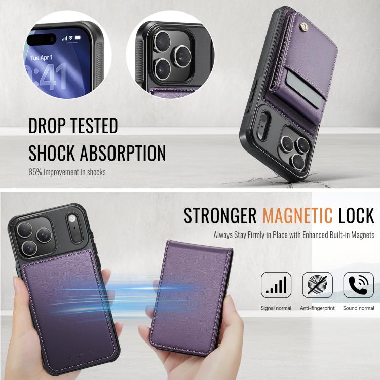 For iPhone 17 Pro Max JEEHOOD J06 British Style RFID MagSafe Card Bag PU Phone Case