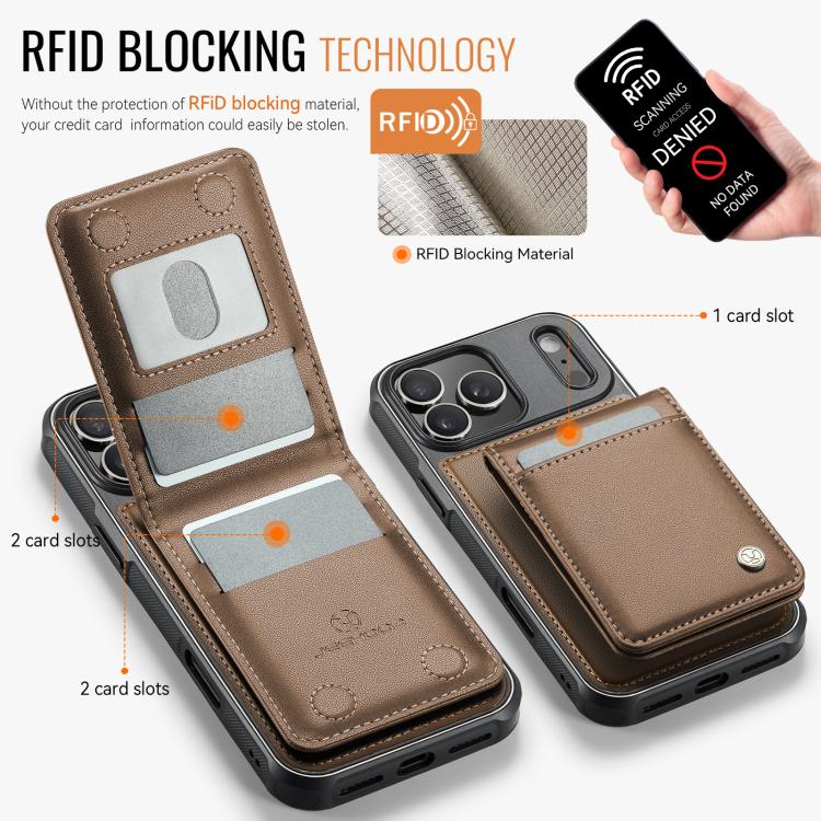 For iPhone 17 Pro Max JEEHOOD J06 British Style RFID MagSafe Card Bag PU Phone Case