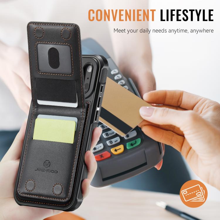 For iPhone 17 Pro Max JEEHOOD J06 British Style RFID MagSafe Card Bag PU Phone Case