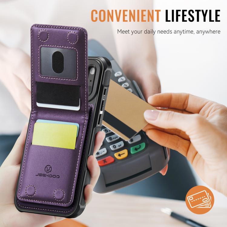 For iPhone 17 Pro JEEHOOD J06 British Style RFID MagSafe Card Bag PU Phone Case