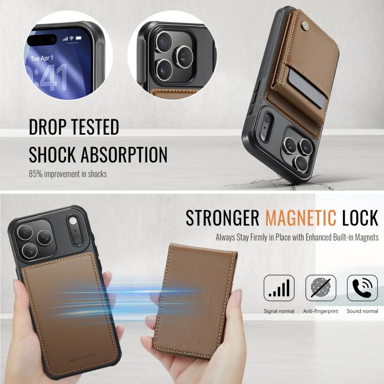 For iPhone 17 Pro JEEHOOD J06 British Style RFID MagSafe Card Bag PU Phone Case