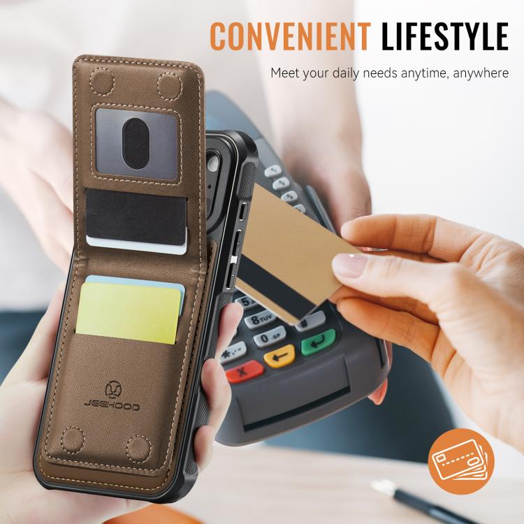For iPhone 17 Pro JEEHOOD J06 British Style RFID MagSafe Card Bag PU Phone Case