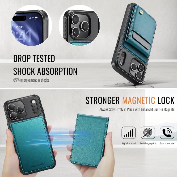 For iPhone 17 Pro JEEHOOD J06 British Style RFID MagSafe Card Bag PU Phone Case