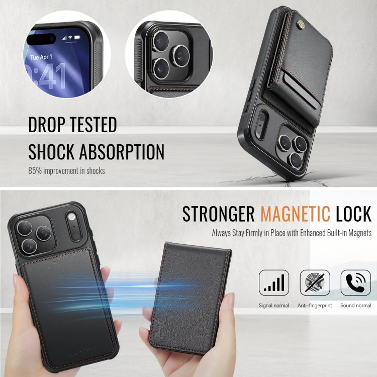 For iPhone 17 Pro JEEHOOD J06 British Style RFID MagSafe Card Bag PU Phone Case
