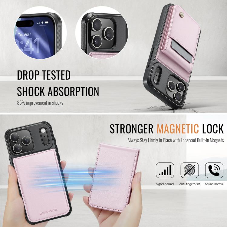 For iPhone 17 Pro JEEHOOD J06 British Style RFID MagSafe Card Bag PU Phone Case