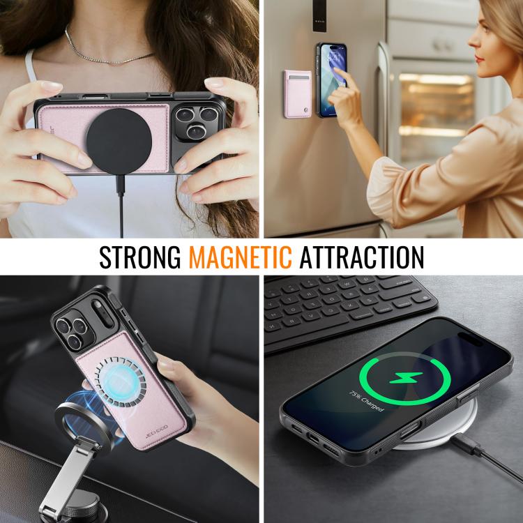 For iPhone 17 Pro JEEHOOD J06 British Style RFID MagSafe Card Bag PU Phone Case