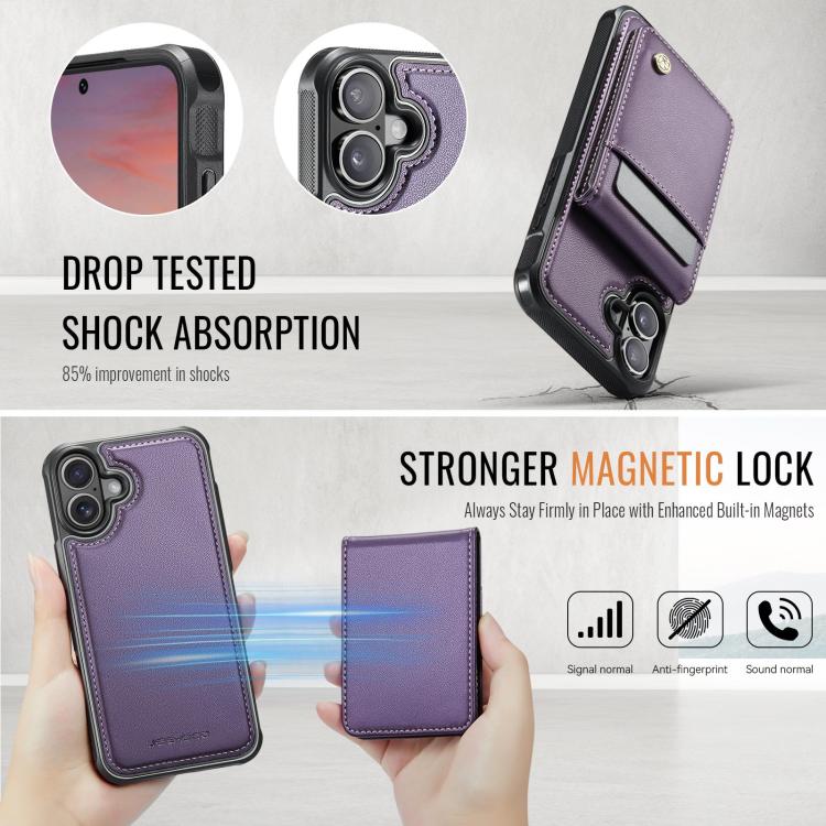 For iPhone 17 JEEHOOD J06 British Style RFID MagSafe Card Bag PU Phone Case