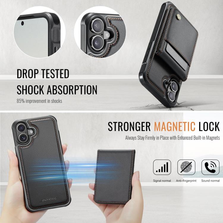 For iPhone 17 JEEHOOD J06 British Style RFID MagSafe Card Bag PU Phone Case