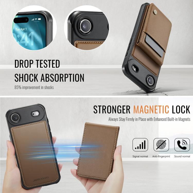 For iPhone Air JEEHOOD J06 British Style RFID MagSafe Card Bag PU Phone Case