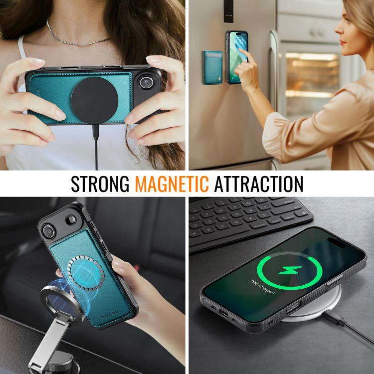 For iPhone Air JEEHOOD J06 British Style RFID MagSafe Card Bag PU Phone Case