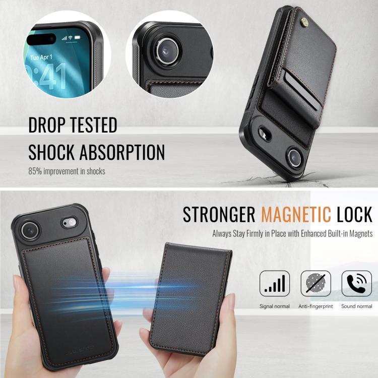 For iPhone Air JEEHOOD J06 British Style RFID MagSafe Card Bag PU Phone Case