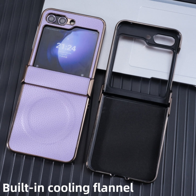 For Samsung Galaxy Z Flip6 / Flip7 FE Three Parts MagSafe Litchi Texture Fold Phone Case