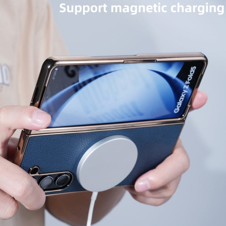 For Samsung Galaxy Z Fold5 Three Parts MagSafe Litchi Texture Fold Phone Case