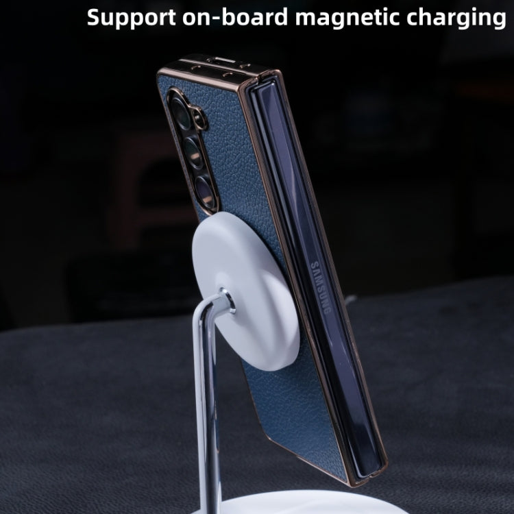 For Samsung Galaxy Z Fold5 Three Parts MagSafe Litchi Texture Fold Phone Case
