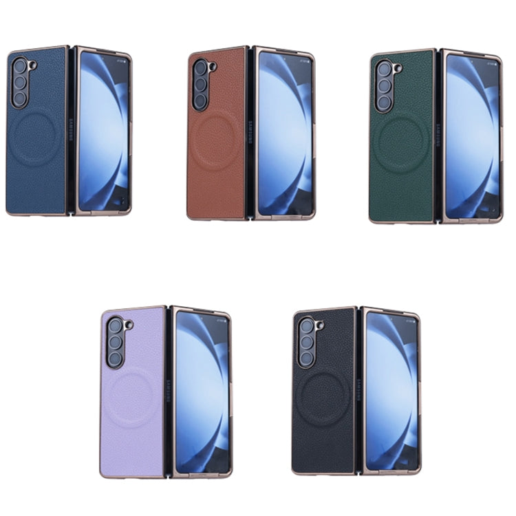 For Samsung Galaxy Z Fold5 Three Parts MagSafe Litchi Texture Fold Phone Case