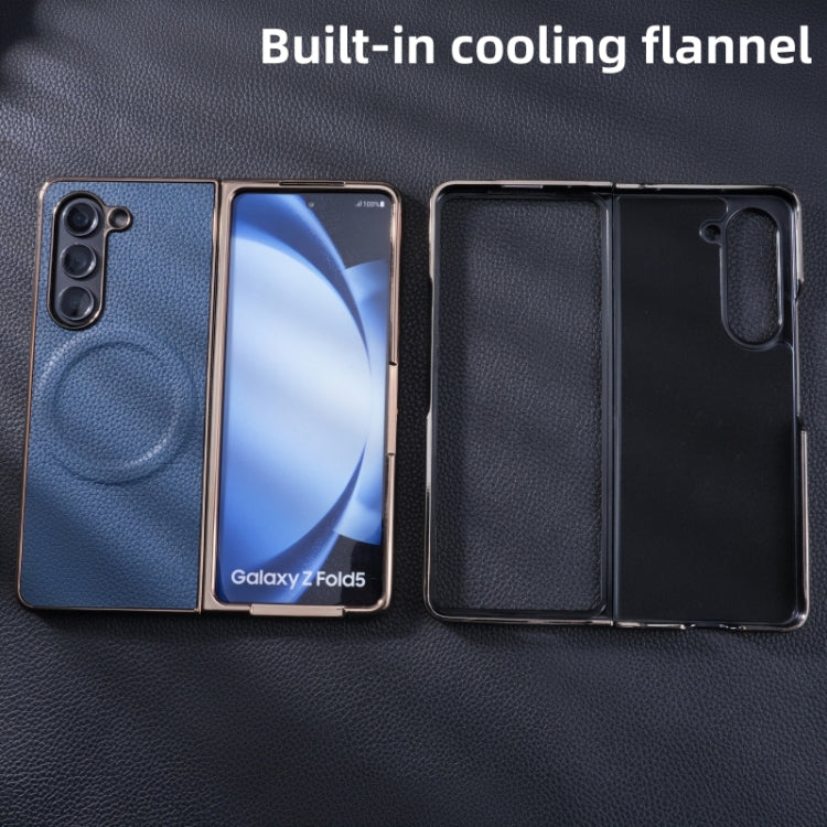 For Samsung Galaxy Z Fold5 Three Parts MagSafe Litchi Texture Fold Phone Case