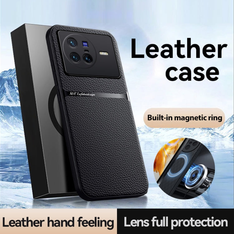 For vivo X80 Litchi Leather Magnetic Full Coverage Shockproof Phone Case