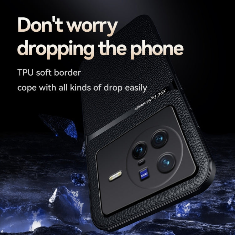 For vivo X80 Litchi Leather Magnetic Full Coverage Shockproof Phone Case