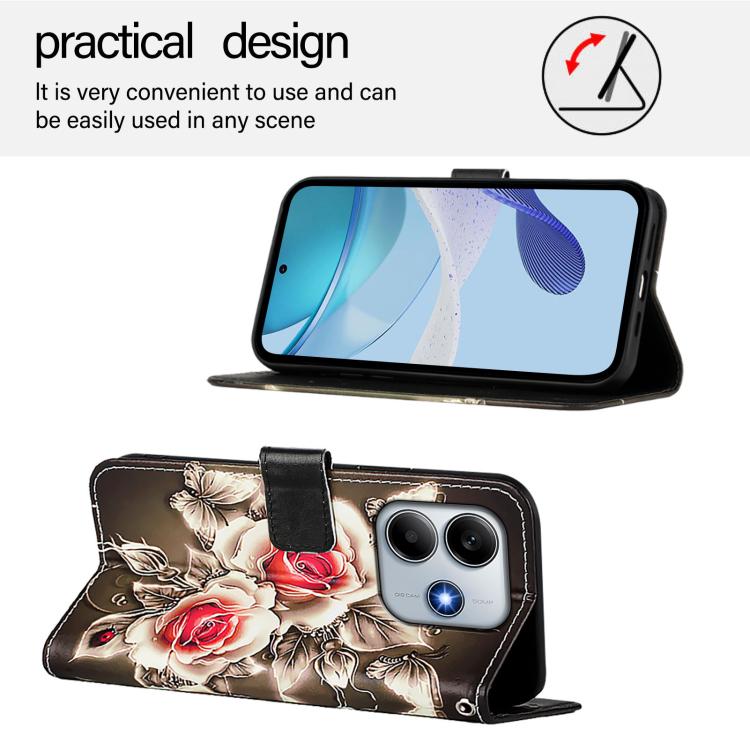 For Redmi Note 14 5G Global Colored Drawing Pattern Plain Weave Leather Phone Case