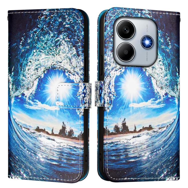For Redmi Note 14 5G Global Colored Drawing Pattern Plain Weave Leather Phone Case