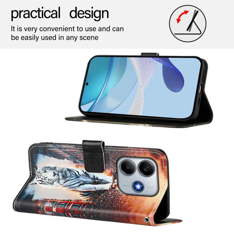 For Redmi Note 14 5G Global Colored Drawing Pattern Plain Weave Leather Phone Case