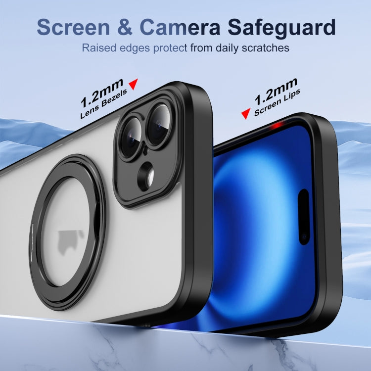For iPhone 16 Translucent Frosted MagSafe Rotating Holder Phone Case with AI Button