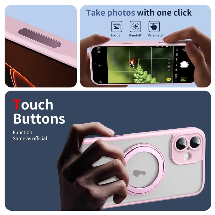 For iPhone 16 Translucent Frosted MagSafe Rotating Holder Phone Case with AI Button