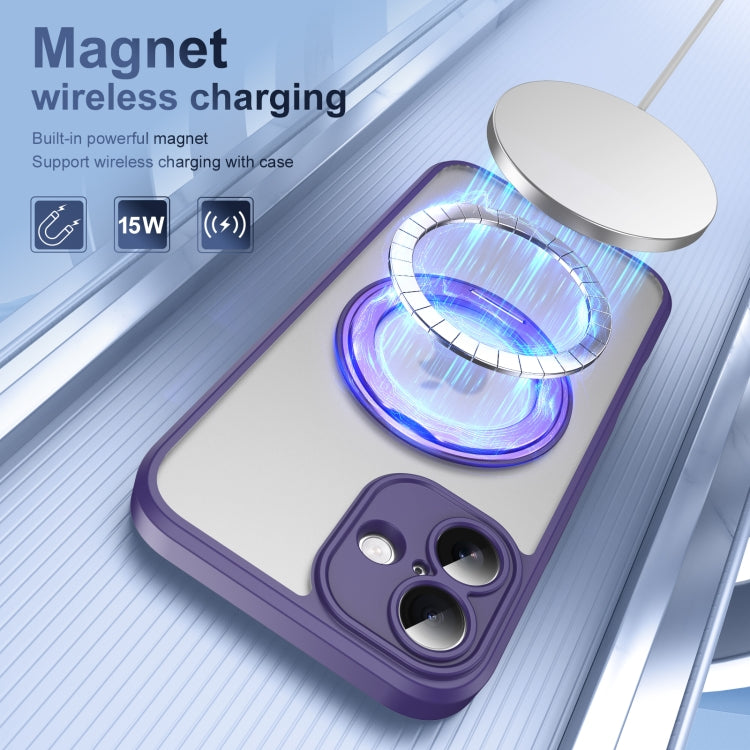 For iPhone 16 Translucent Frosted MagSafe Rotating Holder Phone Case with AI Button