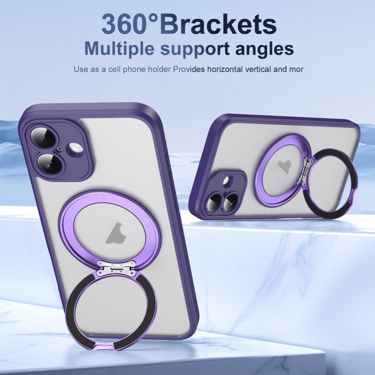 For iPhone 16 Translucent Frosted MagSafe Rotating Holder Phone Case with AI Button