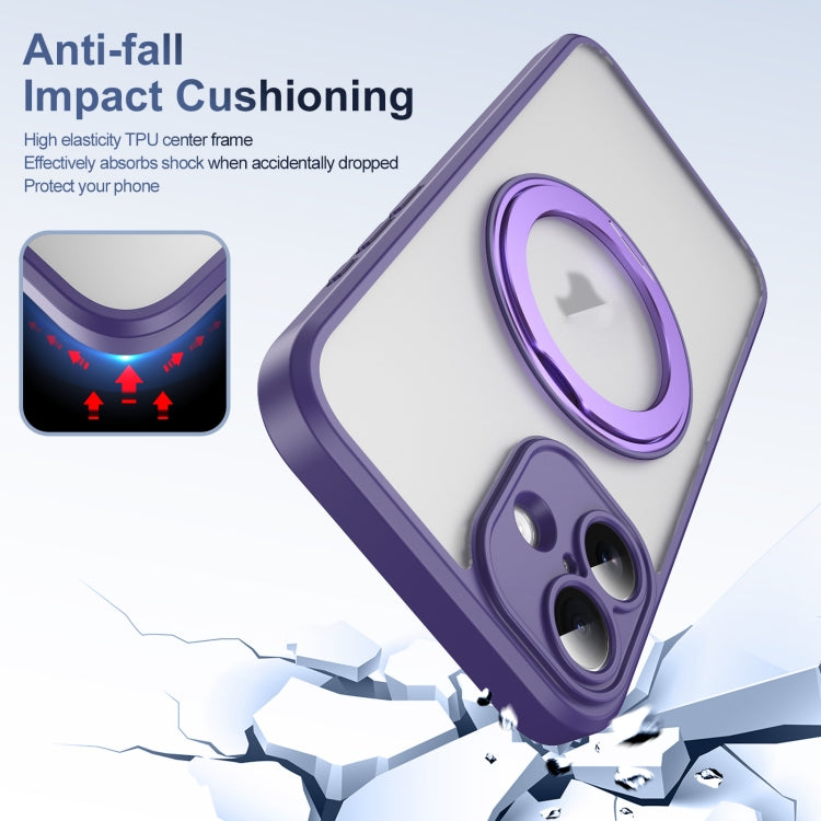 For iPhone 16 Translucent Frosted MagSafe Rotating Holder Phone Case with AI Button