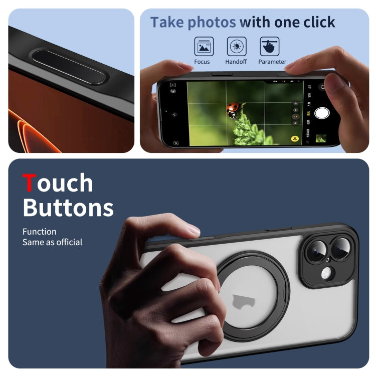 For iPhone 16 Plus Translucent Frosted MagSafe Rotating Holder Phone Case with AI Button