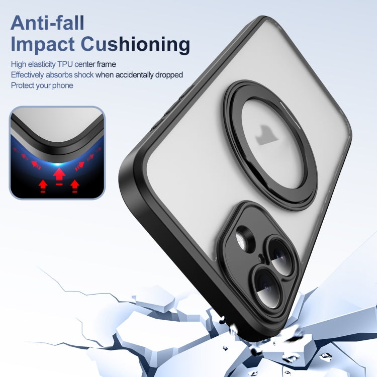 For iPhone 16 Plus Translucent Frosted MagSafe Rotating Holder Phone Case with AI Button