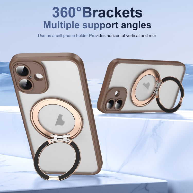 For iPhone 16 Plus Translucent Frosted MagSafe Rotating Holder Phone Case with AI Button