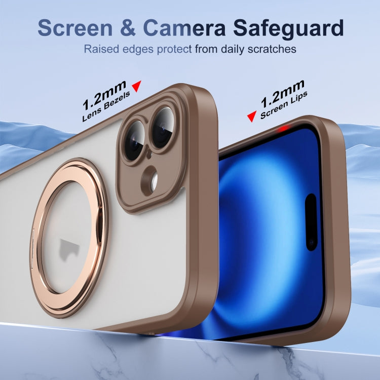 For iPhone 16 Plus Translucent Frosted MagSafe Rotating Holder Phone Case with AI Button