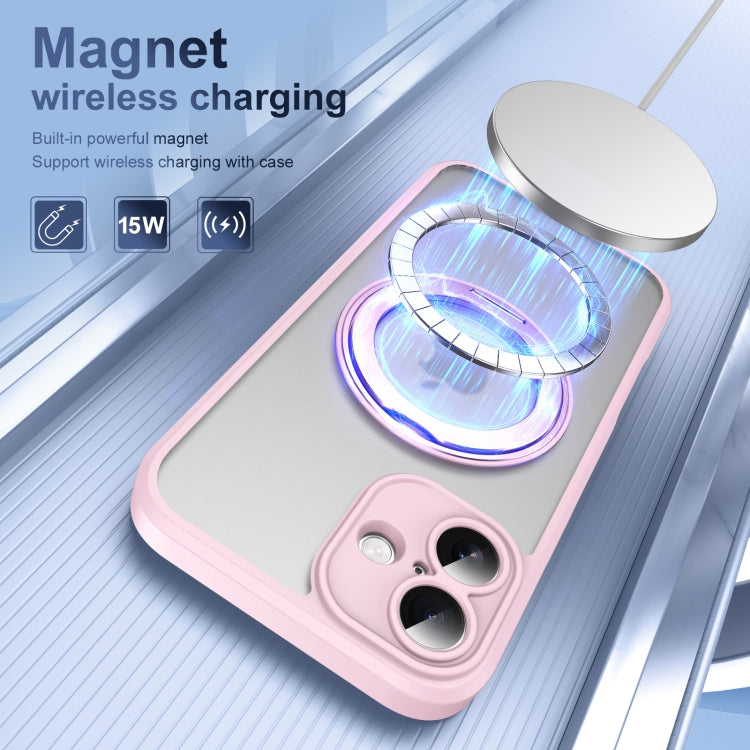 For iPhone 16 Plus Translucent Frosted MagSafe Rotating Holder Phone Case with AI Button