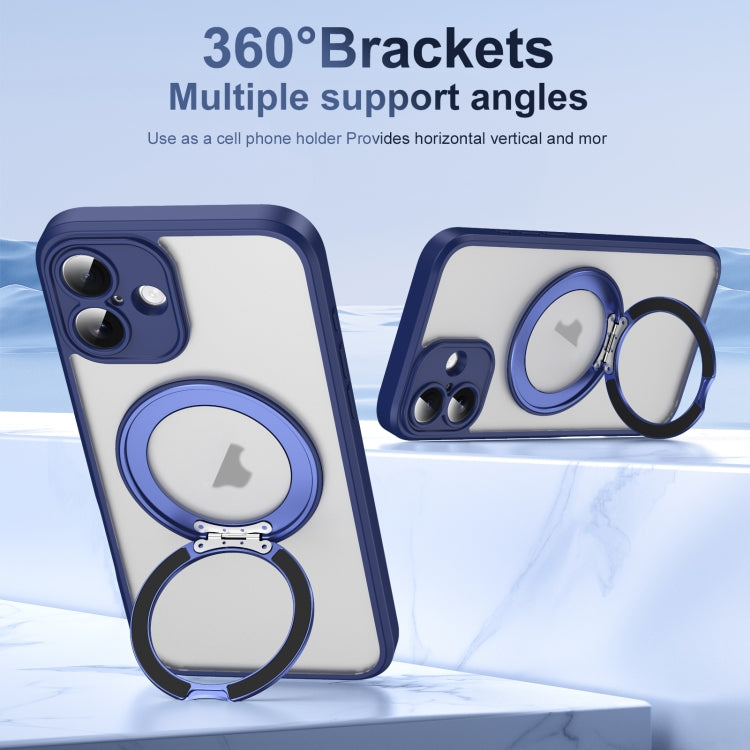 For iPhone 16 Plus Translucent Frosted MagSafe Rotating Holder Phone Case with AI Button