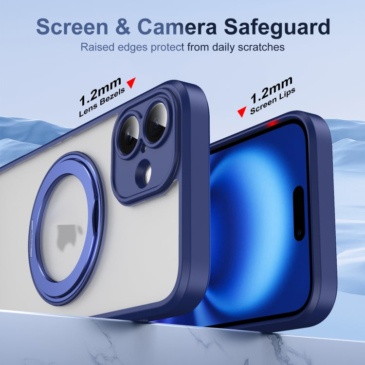 For iPhone 16 Plus Translucent Frosted MagSafe Rotating Holder Phone Case with AI Button