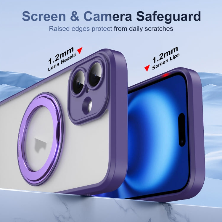 For iPhone 16 Plus Translucent Frosted MagSafe Rotating Holder Phone Case with AI Button