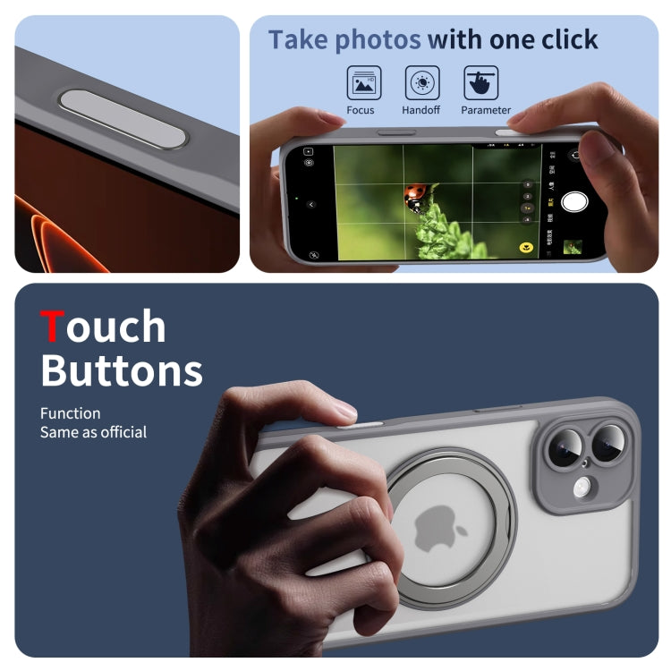 For iPhone 16 Plus Translucent Frosted MagSafe Rotating Holder Phone Case with AI Button