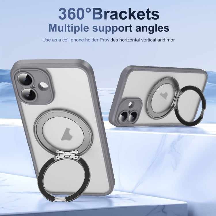 For iPhone 16 Plus Translucent Frosted MagSafe Rotating Holder Phone Case with AI Button