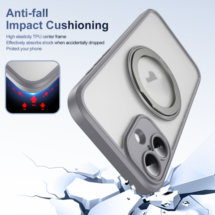 For iPhone 16 Plus Translucent Frosted MagSafe Rotating Holder Phone Case with AI Button