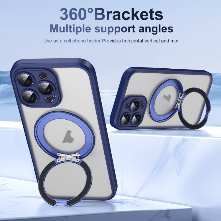 For iPhone 16 Pro Translucent Frosted MagSafe Rotating Holder Phone Case with AI Button