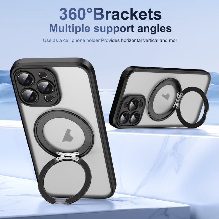 For iPhone 16 Pro Max Translucent Frosted MagSafe Rotating Holder Phone Case with AI Button