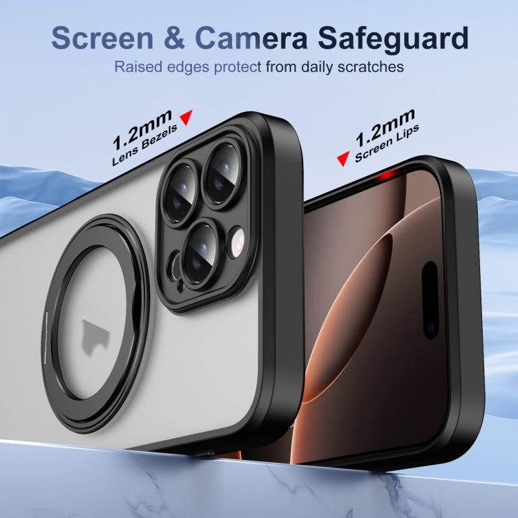 For iPhone 16 Pro Max Translucent Frosted MagSafe Rotating Holder Phone Case with AI Button
