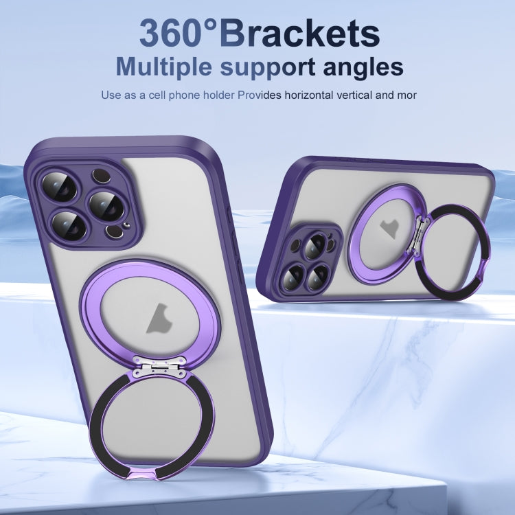 For iPhone 16 Pro Max Translucent Frosted MagSafe Rotating Holder Phone Case with AI Button