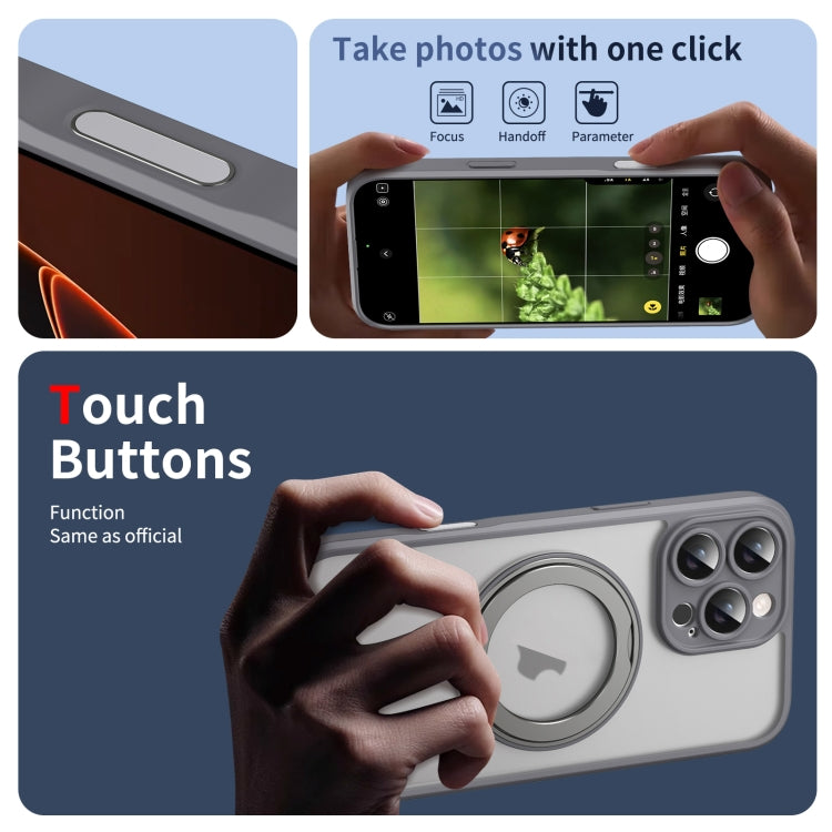 For iPhone 16 Pro Max Translucent Frosted MagSafe Rotating Holder Phone Case with AI Button