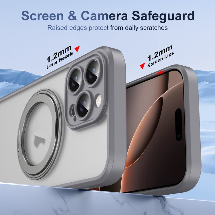 For iPhone 16 Pro Max Translucent Frosted MagSafe Rotating Holder Phone Case with AI Button